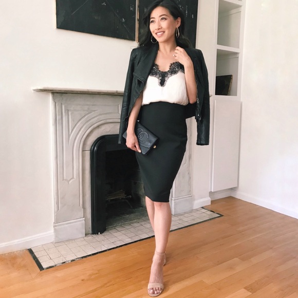 Giorgio Armani Collezioni black cotton high waisted back slit midi pencil skirt - Picture 3 of 11